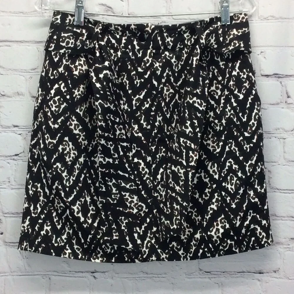 Marie Oliver Mini Pencil Skirt Women's Sz 4 Multicolor Patterned Belted Textured